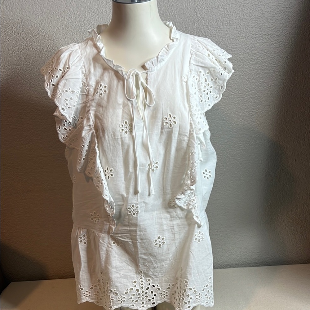Laundry by Shelli Segal White Eyelet Ruffle Sleeve Blouse – Size XL - Picture 1 of 7